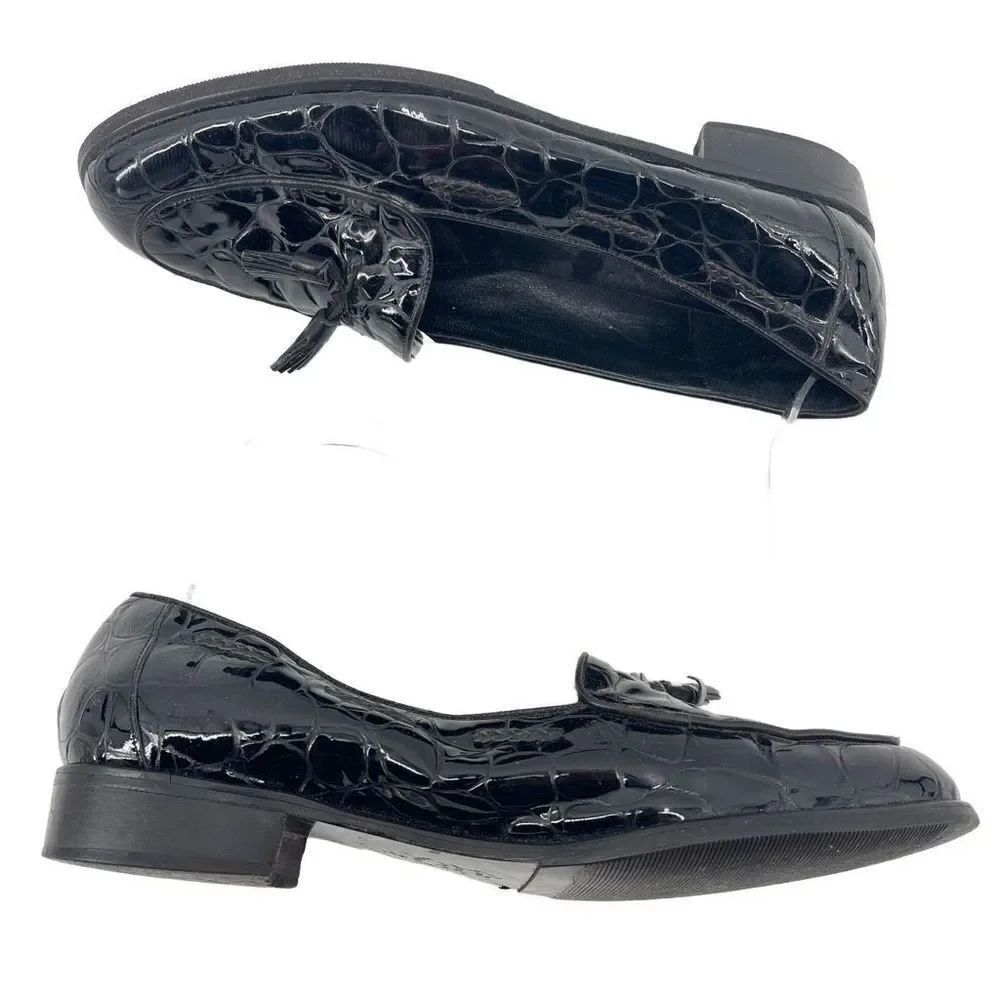 Amalfi Womens Loafer Shoes Low Heels Genuine Leather Slip On Black Size 7.5 B